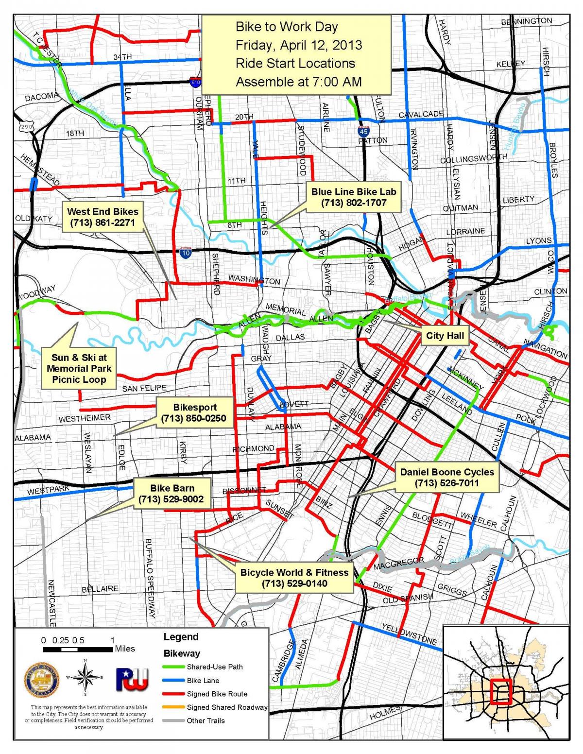 fietspaden, Houston kaart bekijken