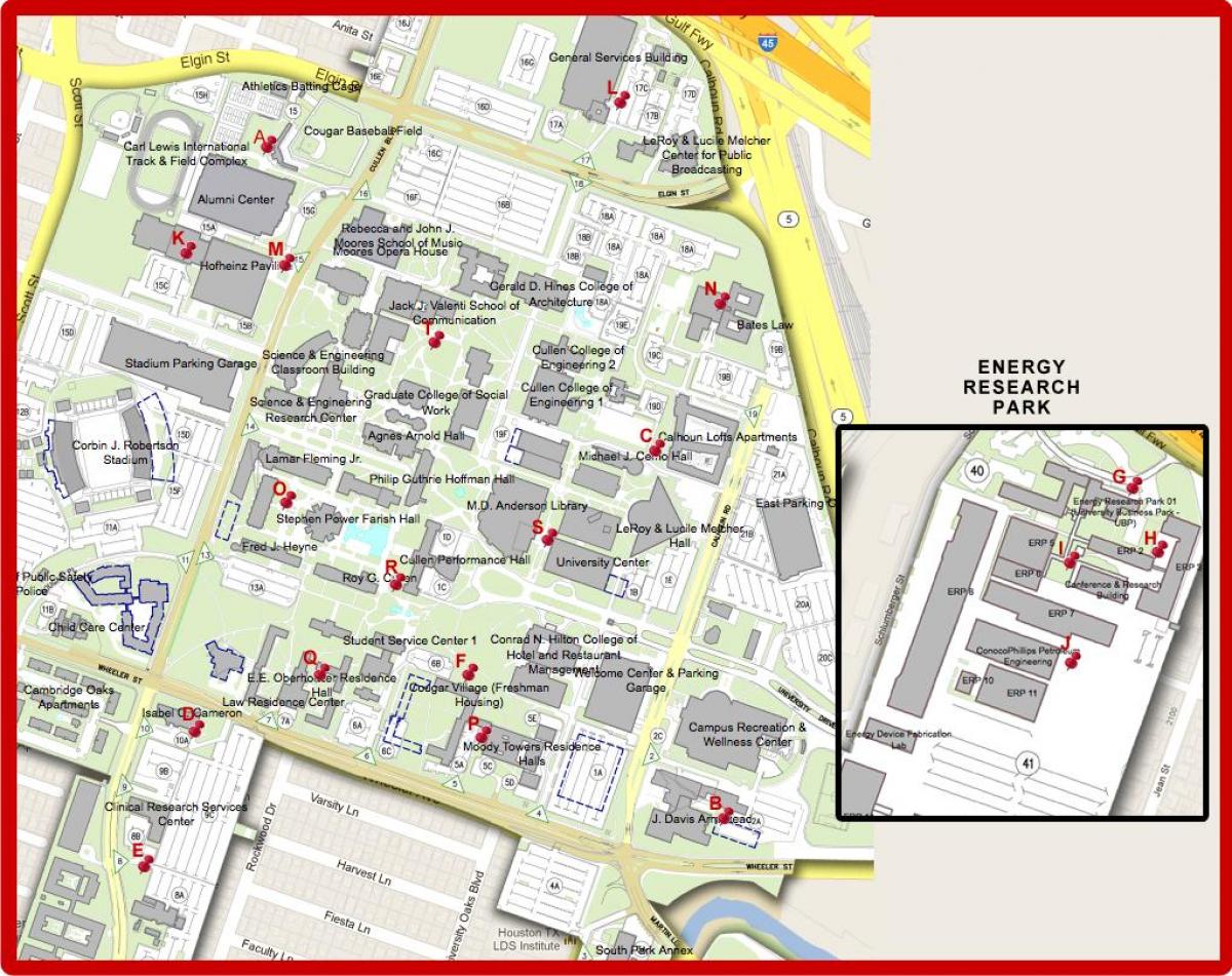 kaart van de universiteit van Houston