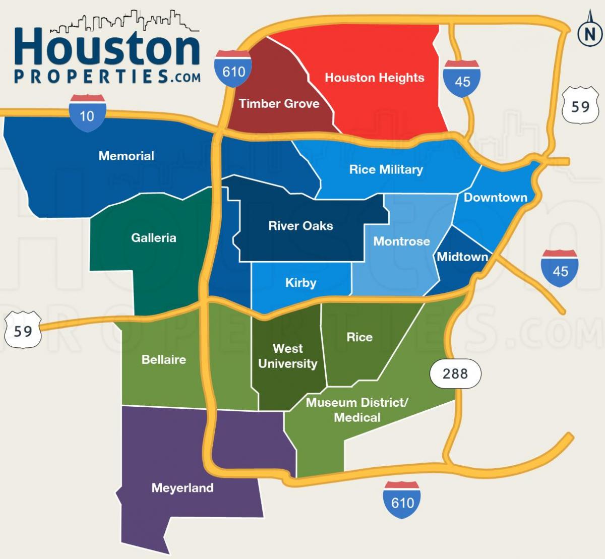 kaart van Houston wijken