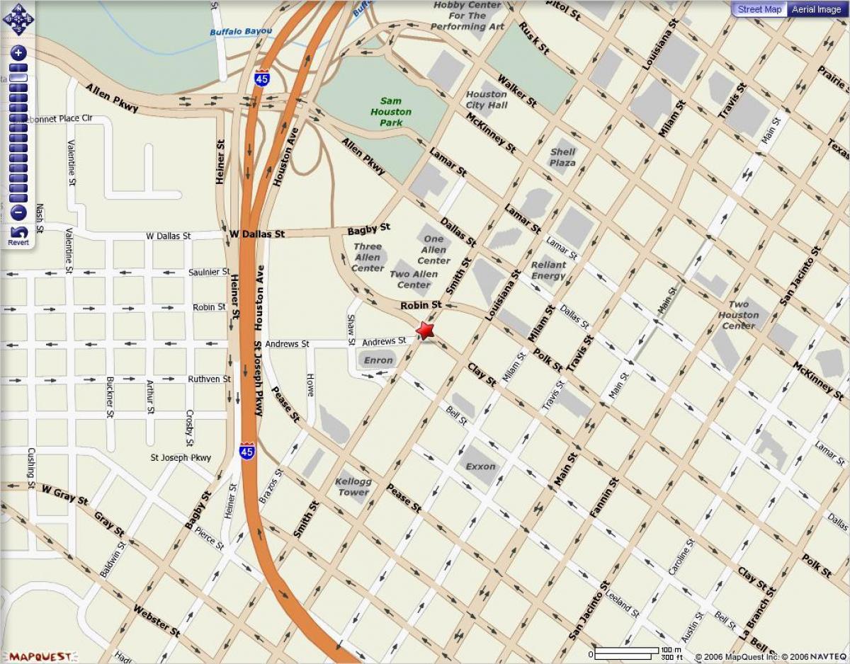 kaart van de binnenstad van Houston
