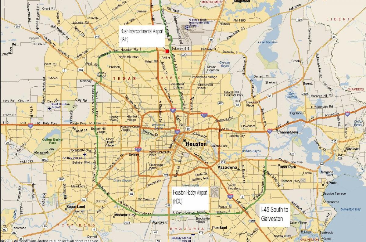kaart van Houston en omgeving