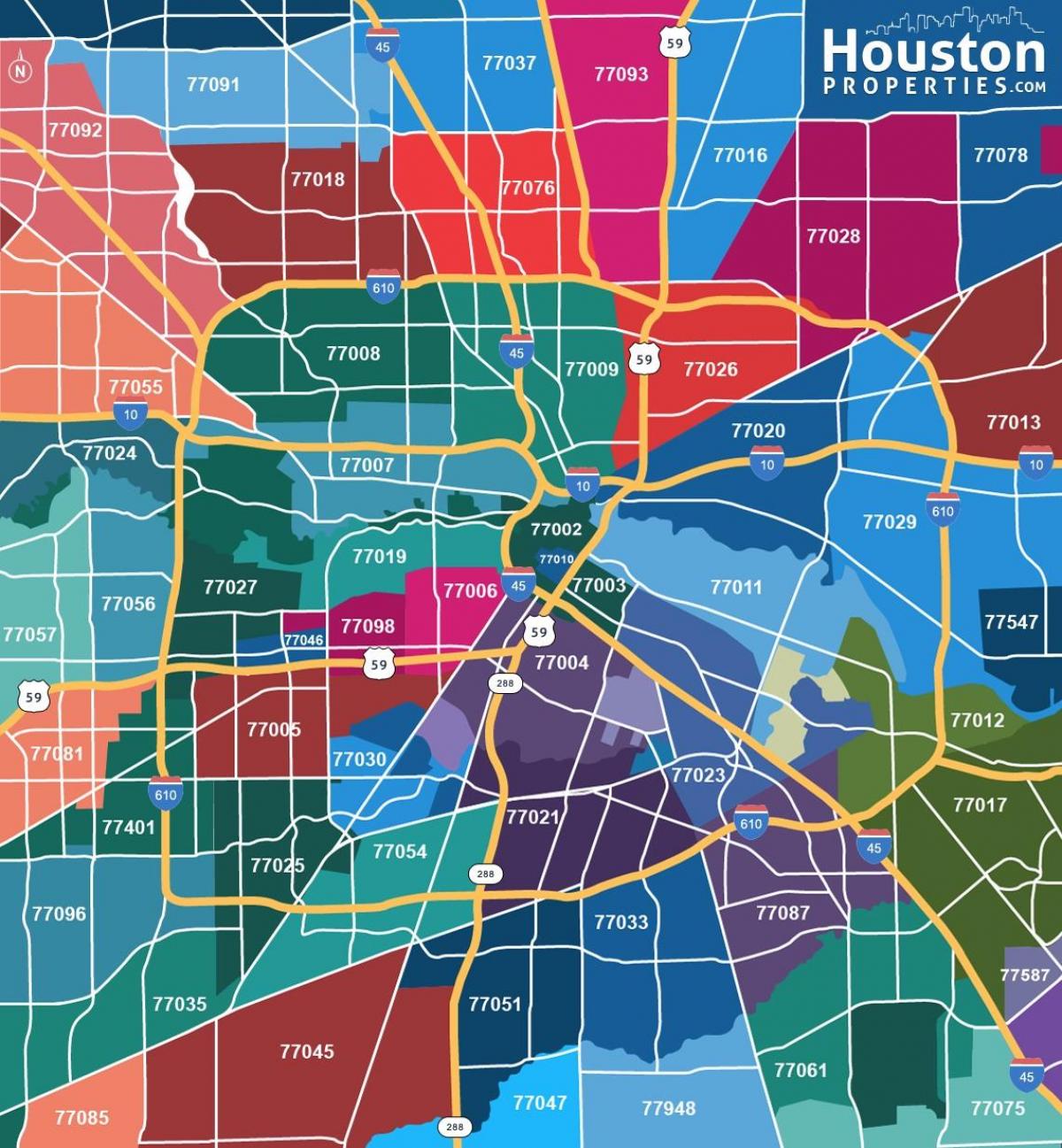 kaart van Houston zip-codes