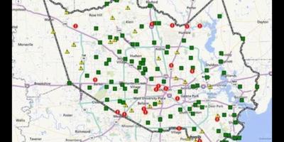 Kaart van de overstroomde gebieden in Houston