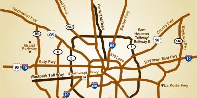 Kaart van Houston snelwegen